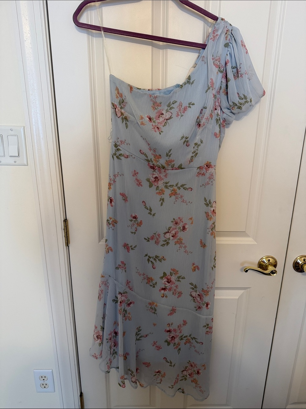 Altar'd State Pale Blue One-Shoulder Floral Midi Dress